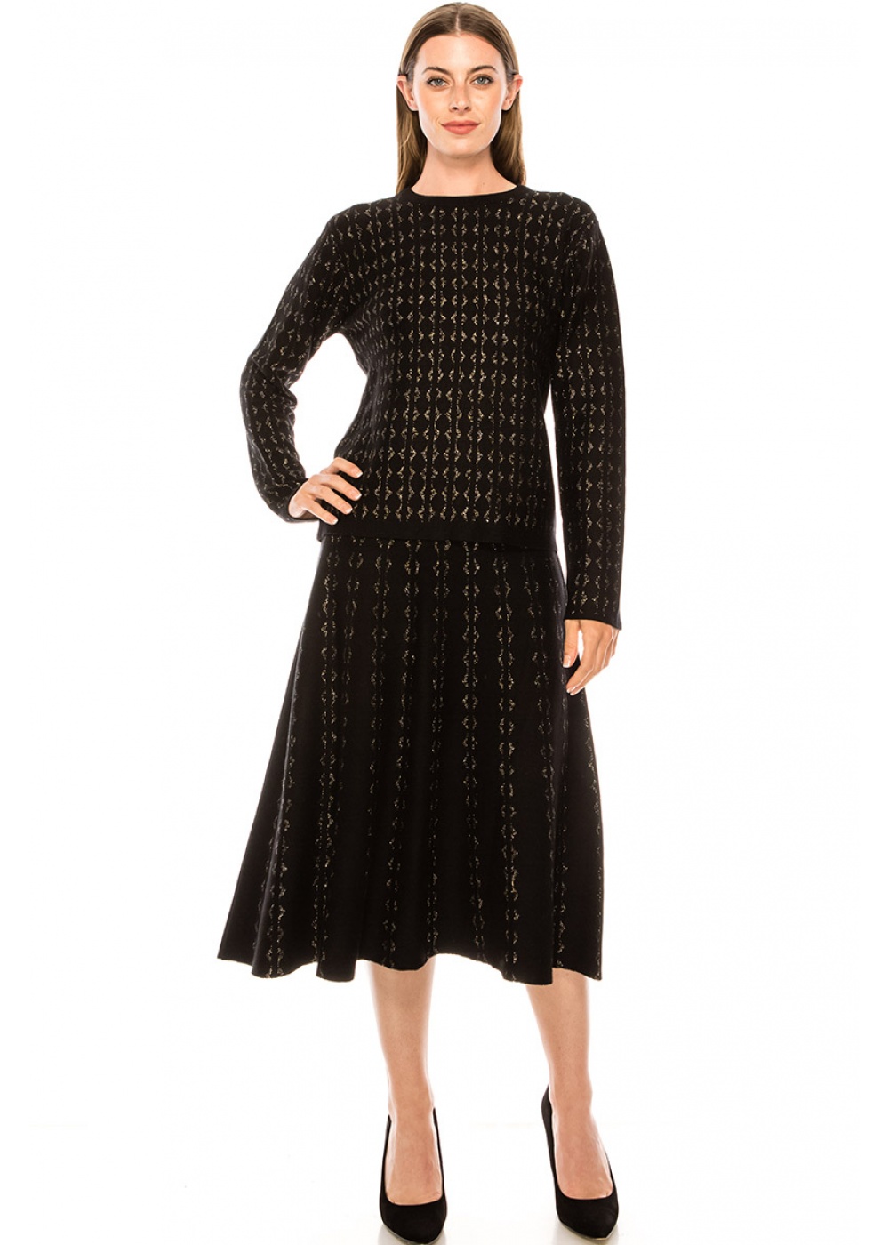 Pleated black skirt with golden pattern Modest Women Clothing YAL
